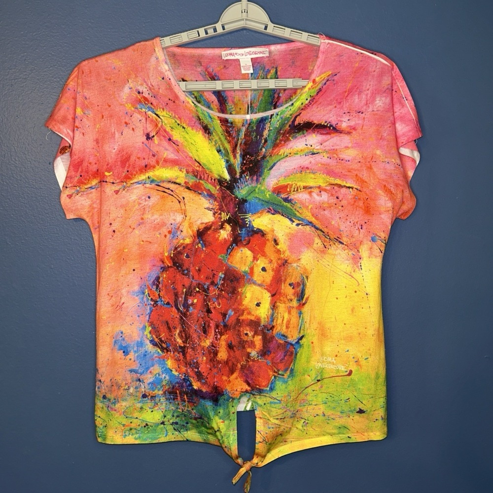 Leoma Lovegrove Art Pineapple Top Tie Womens XLarge Beachy Vacation Maximalist